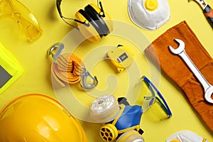 Flat lay composition with safety equipment