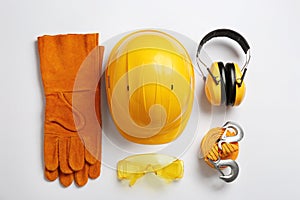 Flat lay composition with safety equipment