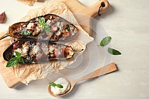 Flat lay composition with stuffed eggplants