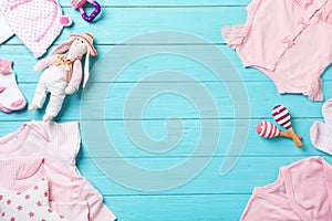 Flat lay composition with stylish baby clothes
