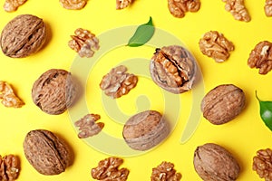 Flat lay composition with walnuts