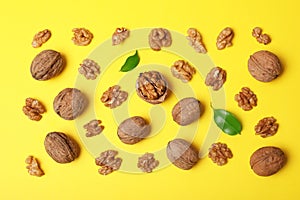 Flat lay composition with walnuts
