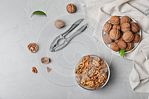 Flat lay composition with walnuts