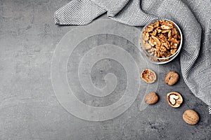 Flat lay composition with walnuts and space for text