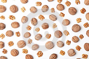 Flat lay composition with walnuts