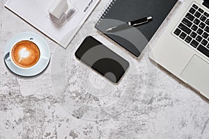 Flat lay, Concept architects or engineer modern desk in the office with laptop