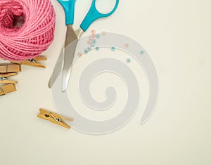 Flat lay craft supplies on white background