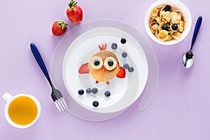 Flat lay with creatively styled children`s breakfast