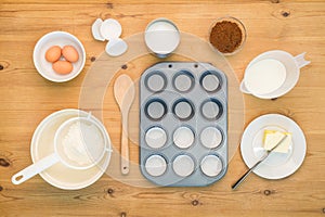 Flat lay Cup cake making ingredients.