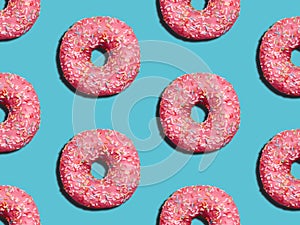Flat lay donuts pattern. Close up