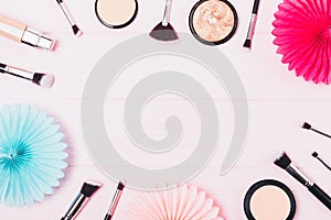 Flat lay frame cosmetics for even complexion