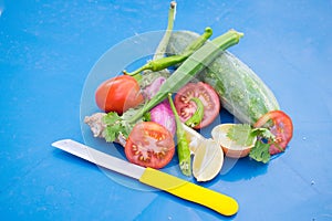 Flat lay of fresh vegetables organic for background, Different vegetables for eating healthy, Colorful vegetables isolated.