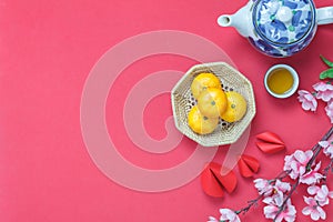 Flat lay image of items decoration & ornaments for Chinese new year and lunar holiday background