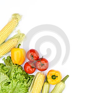 Flat lay on an isolated white background with vegetables