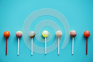 Flat lay of lollipops isolated