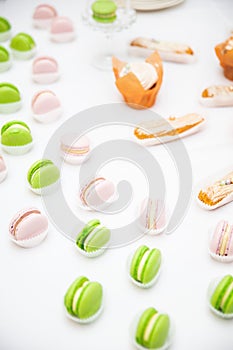 Flat lay of macarons cookies like background