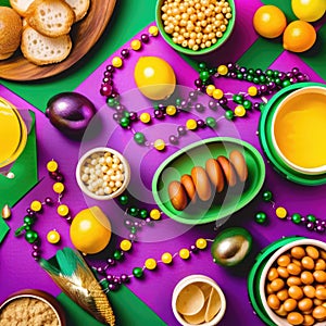 Flat lay of Mardi Gras foods