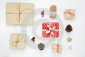 Flat lay of object for merry Christmas and Happy new year concept.
