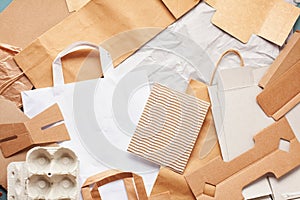 Flat lay of paper wastes ready for recycling