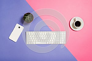 Flat lay photo of a creative freelancer woman workspace desk with copy space background.