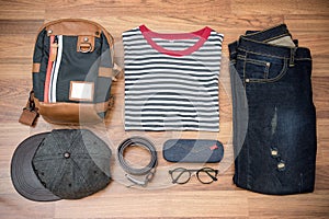 Flat lay photography of men casual outfits