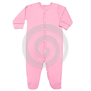 Flat Lay Pink sweet lilac cotton sleep suit for baby with long sleeve isolated on a white background, for boys. Mock up