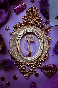 Flat lay with purple decoration