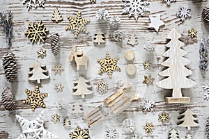 Flat Lay With Rustic White Christmas Decoration