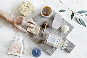 Flat lay of spa treatment set