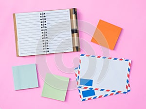 Flat Lay Stationary on Pink background