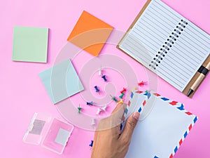 Flat Lay Stationary on Pink background