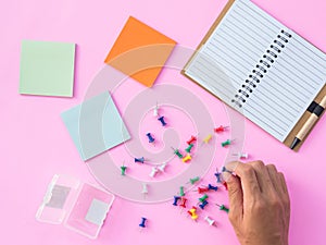 Flat Lay Stationary on Pink background