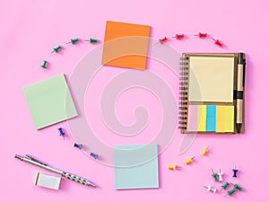 Flat Lay Stationary on Pink background