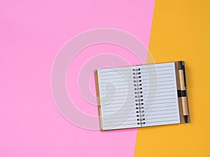 Flat Lay Stationary on Pink and yellow background