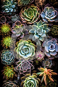 Flat lay succulents. Generative ai