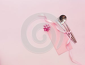 Flat lay table setting background with card