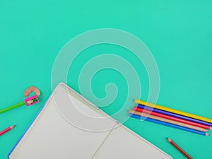 Flat lay,top view stationery for creative and students with copy space