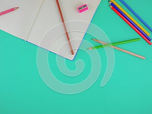 Flat lay,top view stationery for creative and students with copy space