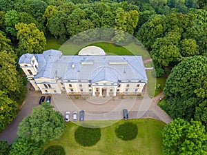 Flat lay, top view of Verkiai palace in Vilnius, Lithuania