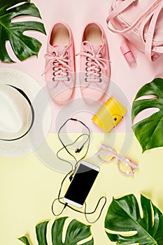 Flat lay with trendy accessories