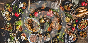 Flat-lay of Turkish traditional foods for celebrating holiday