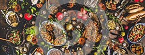 Flat-lay of Turkish traditional foods for celebrating holiday, wode composition