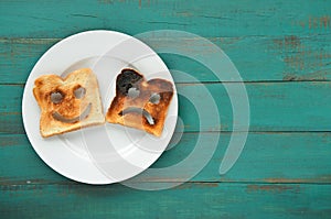 Flat lay view of two slices of toasted bread