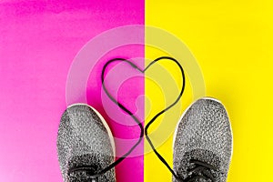 Flat layout of heart shaped shoestrings