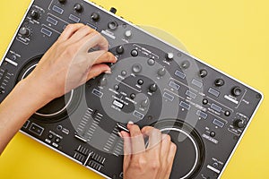 Flat layout of mixing board and hands