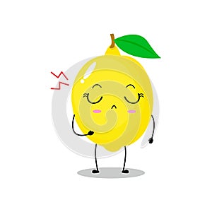A flat lemon character with cute cranky expression