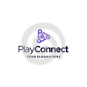 Flat letter mark PLAY CONNECT logo design