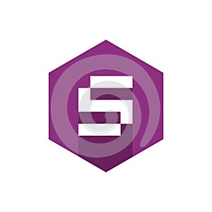 Flat Letter S Logo Icon, Long Shadow Style, Purple Hexagon Icon