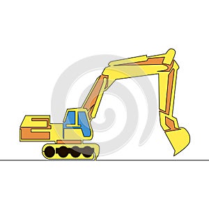 Flat line art Construction machinery excavator