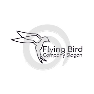 Flat line art flying bird animal logo design template